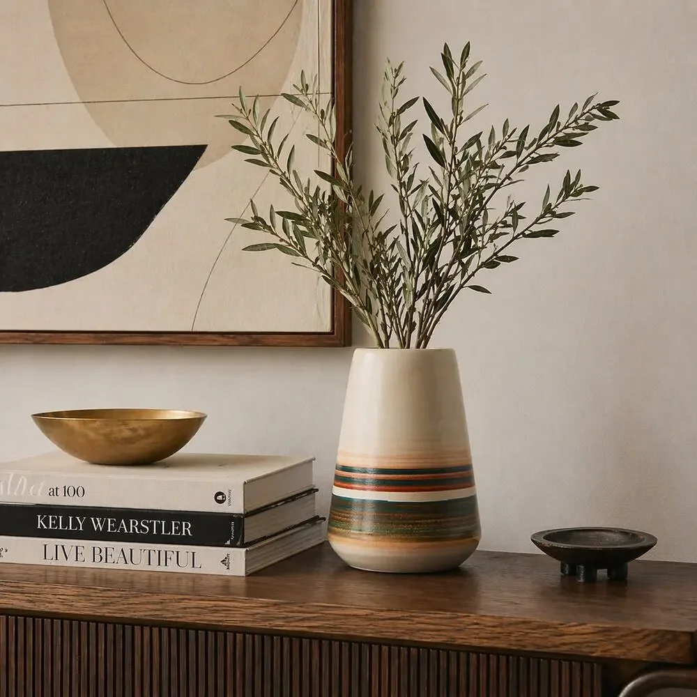 Beit HaYotzer Israel MCM Ceramic Vase Scandinavian Modern Earth Tone Stripe 70s